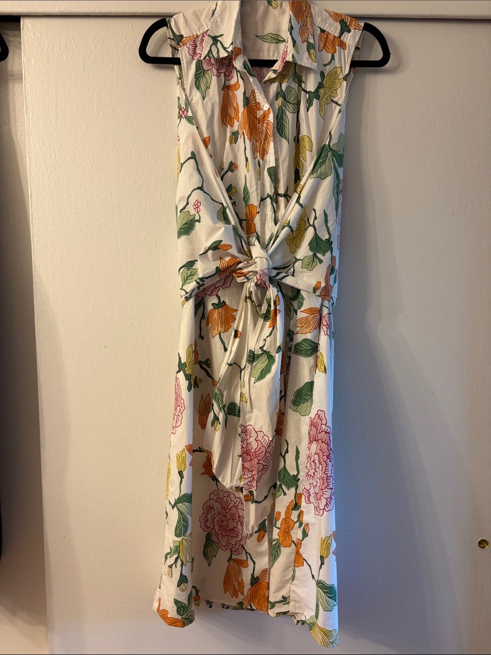 Zara White Floral Button-Down Shirt with Multicolor Blooms dress